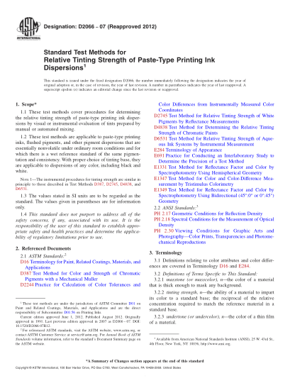 ASTM D2066-2007(2012)糊劑型印刷油墨彌散的相對(duì)著色強(qiáng)度的試驗(yàn)方法Standard Test Methods for Relative Tinting Strength of Paste-Type Printing Ink Dispersions
