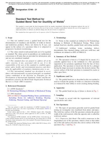 ASTM E190-2021Standard Test Method for Guided Bend Test for Ductility of Welds