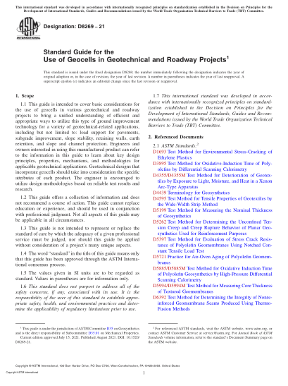 ASTM D8269-2021土工和道路工程中土工格室應(yīng)用的標(biāo)準(zhǔn)指南Standard Guide for the Use of Geocells in Geotechnical and Roadway Projects