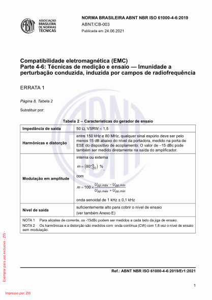 ABNT NBR IEC 61000-4-6-2019/Errata 1-2021