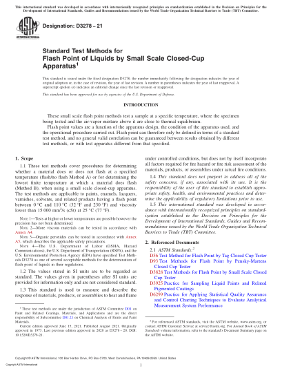 ASTM D3278-2021Standard Test Methods for Flash Point of Liquids by Small Scale Closed-Cup Apparatus