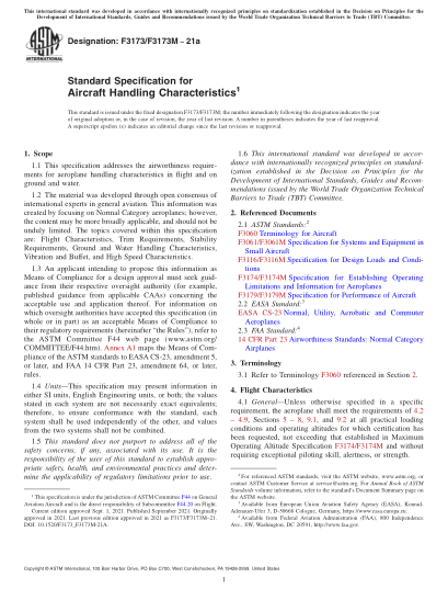 ASTM F3173/F3173M-2021aStandard Specification for Aircraft Handling Characteristics