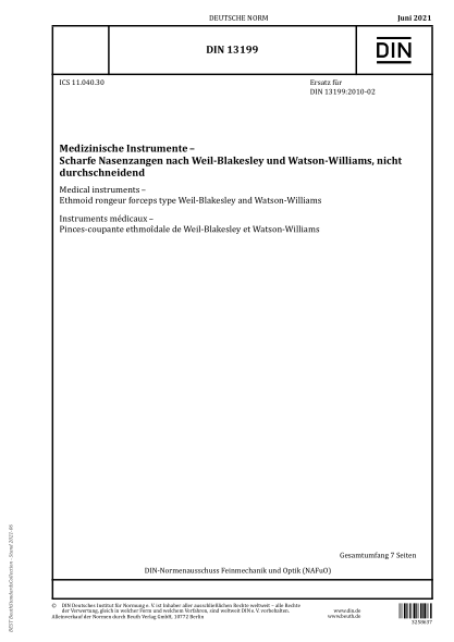 DIN 13199-2021Medical instruments - Ethmoid rongeur forceps type Weil-Blakesley and Watson-Williams