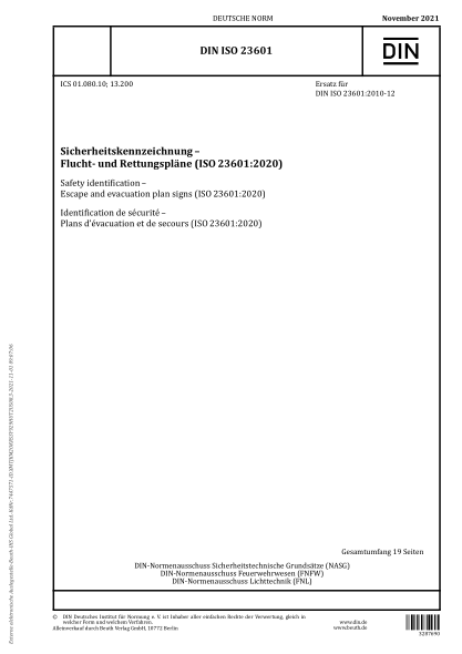 DIN ISO 23601-2021Safety identification - Escape and evacuation plan signs (ISO 23601:2020)