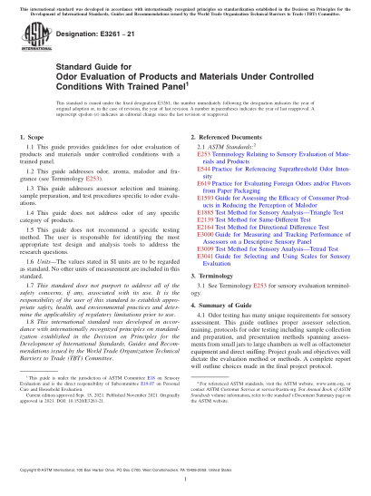ASTM E3261-2021通過訓(xùn)練有素的專家組在受控條件下對(duì)產(chǎn)品和材料的氣味進(jìn)行評(píng)估的標(biāo)準(zhǔn)指南Standard Guide for Odor Evaluation of Products and Materials Under Controlled Conditions With Trained Panel