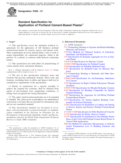 ASTM C926-2021Standard Specification for Application of Portland Cement-Based Plaster