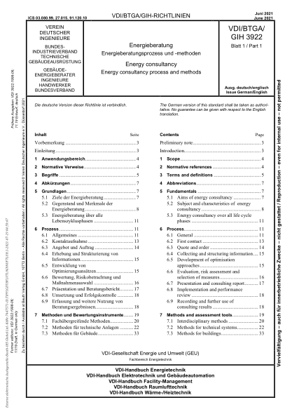 VDI/BTGA/GIH 3922 Blatt 1-2021Energy consultancy - Energy consultancy process and methods