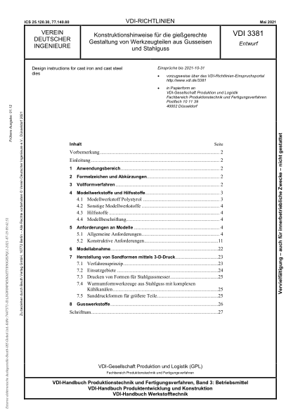 VDI 3381-2021Design instructions for cast iron and cast steel dies