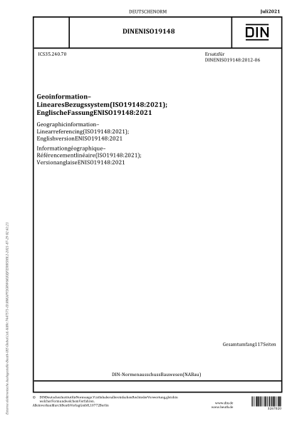 DIN EN ISO 19148-2021Geographic information - Linear referencing (ISO 19148:2021); English version EN ISO 19148:2021