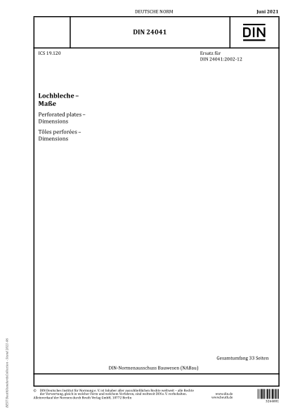 DIN 24041-2021Perforated plates - Dimensions