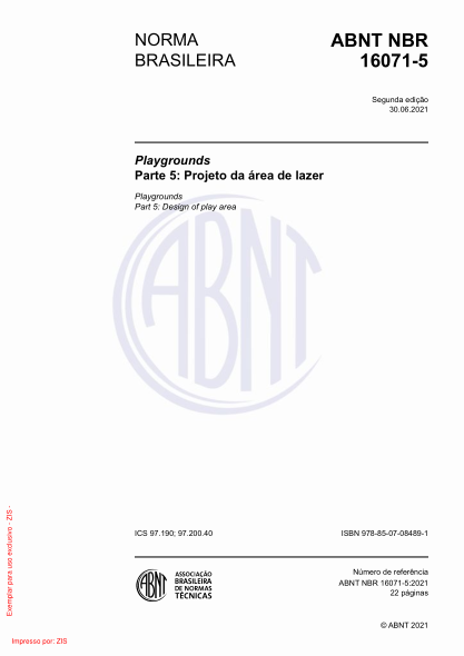 ABNT NBR 16071-5-2021Playgrounds Part 5: Design of play area