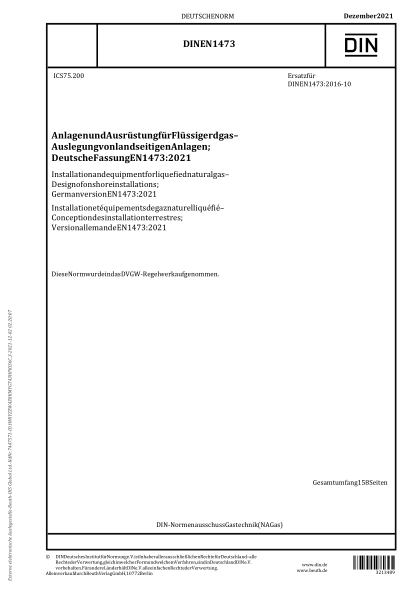 DIN EN 1473-2021Installation and equipment for liquefied natural gas - Design of onshore installations; German version EN 1473:2021