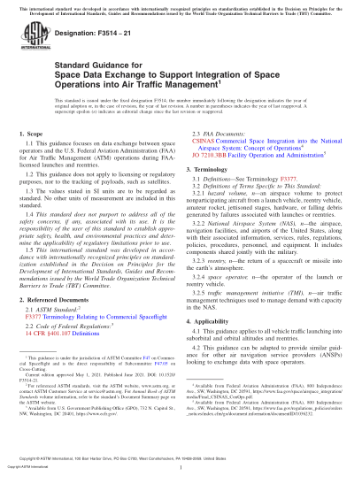 ASTM F3514-2021支持空間操作與空中交通管理集成的空間數(shù)據(jù)交換標(biāo)準(zhǔn)指南Standard Guidance for Space Data Exchange to Support Integration of Space Operations into Air Traffic Management