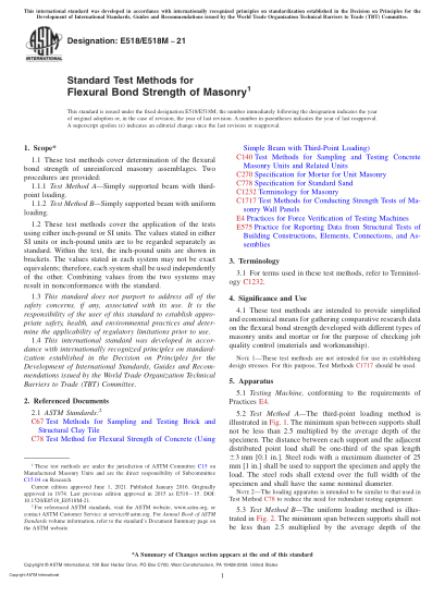 ASTM E518/E518M-2021Standard Test Methods for Flexural Bond Strength of Masonry