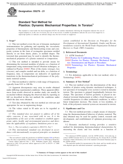 ASTM D5279-2021Standard Test Method for Plastics: Dynamic Mechanical Properties: In Torsion
