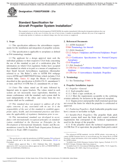 ASTM F3065/F3065M-2021aStandard Specification for Aircraft Propeller System Installation