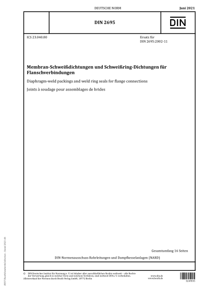 DIN 2695-2021Diaphragm-weld packings and weld ring seals for flange connections