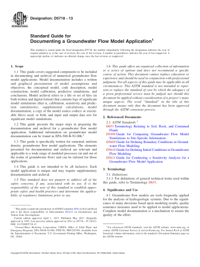 ASTM D5718-2013地下水流動模式應(yīng)用文件制定指南Standard Guide for Documenting a Groundwater Flow Model Application