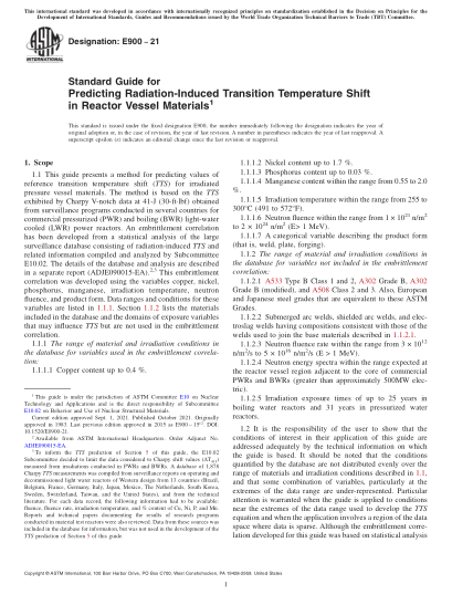 ASTM E900-2021Standard Guide for Predicting Radiation-Induced Transition Temperature Shift in Reactor Vessel Materials