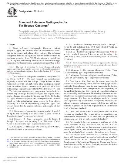 ASTM E310-2021Standard Reference Radiographs for Tin Bronze Castings