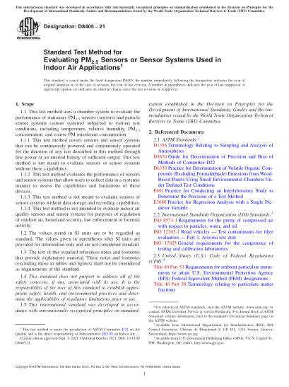 ASTM D8405-2021室內(nèi)空氣設(shè)備中PM2.5傳感器或傳感器系統(tǒng)評價的標準試驗方法Standard Test Method for Evaluating PM2.5 Sensors or Sensor Systems Used in Indoor Air Applications