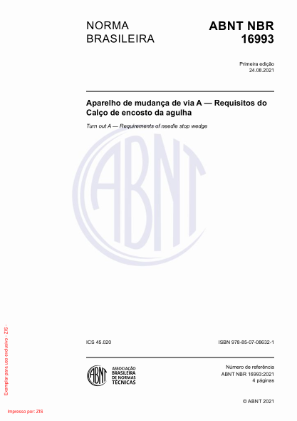 ABNT NBR 16993-2021Turn out A - Requirements of needle stop wedge