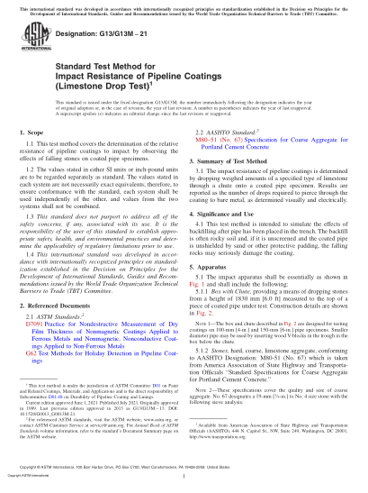 ASTM G13/G13M-2021Standard Test Method for Impact Resistance of Pipeline Coatings(Limestone Drop Test)