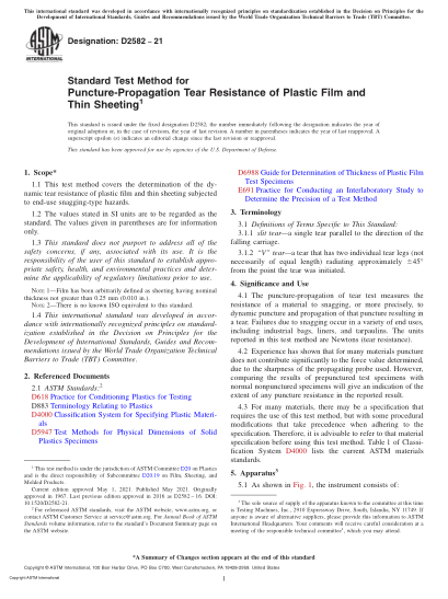ASTM D2582-2021Standard Test Method for Puncture-Propagation Tear Resistance of Plastic Film and Thin Sheeting