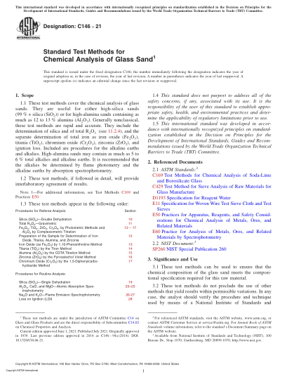 ASTM C146-2021Standard Test Methods for Chemical Analysis of Glass Sand