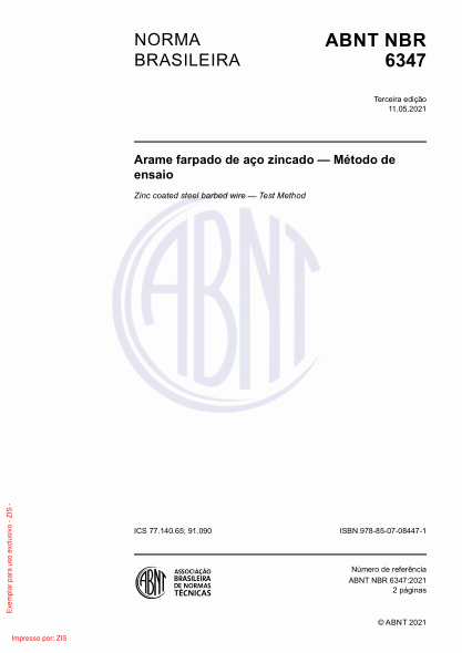 ABNT NBR 6347-2021Zinc coated steel barbed wire - Test Method
