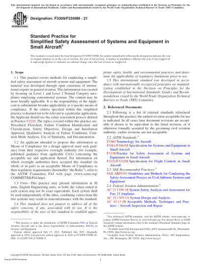 ASTM F3309/F3309M-2021Standard Practice for Simplified Safety Assessment of Systems and Equipment in Small Aircraft