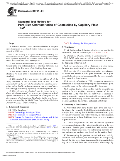 ASTM D6767-2021Standard Test Method for Pore Size Characteristics of Geotextiles by Capillary Flow Test