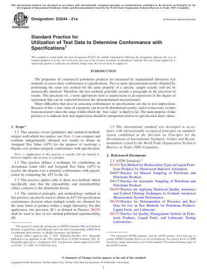 ASTM D3244-2021aStandard Practice for Utilization of Test Data to Determine Conformance with Specifications