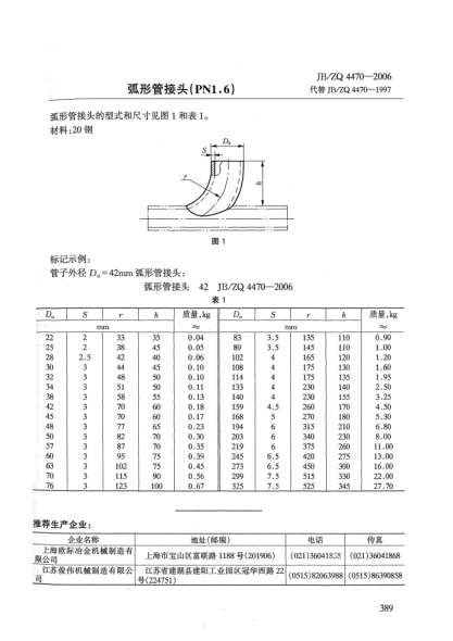 JB/ZQ 4470-2006弧形管接頭(PN1.6)
