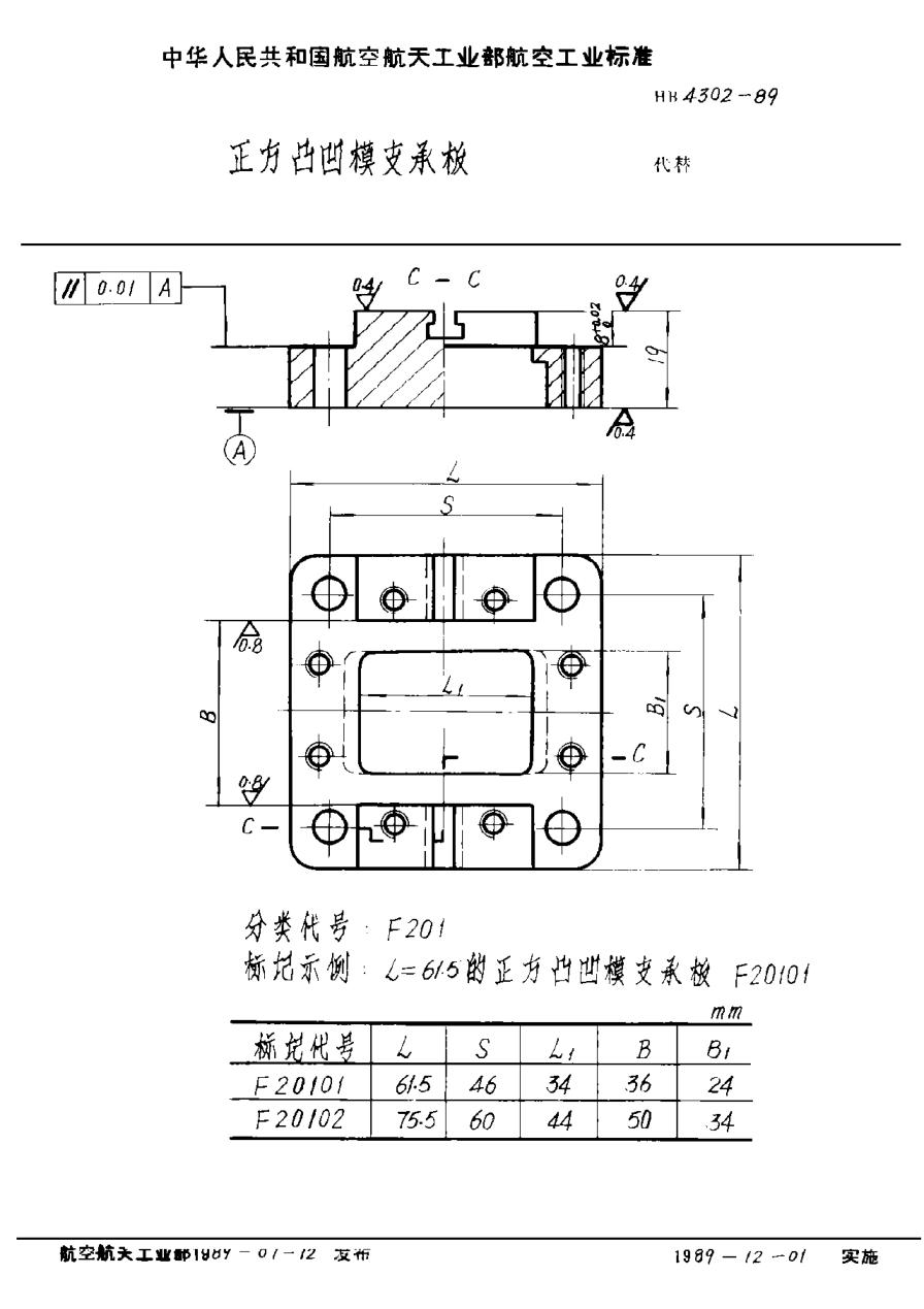 HB 4302-1989正方凸凹模支承板