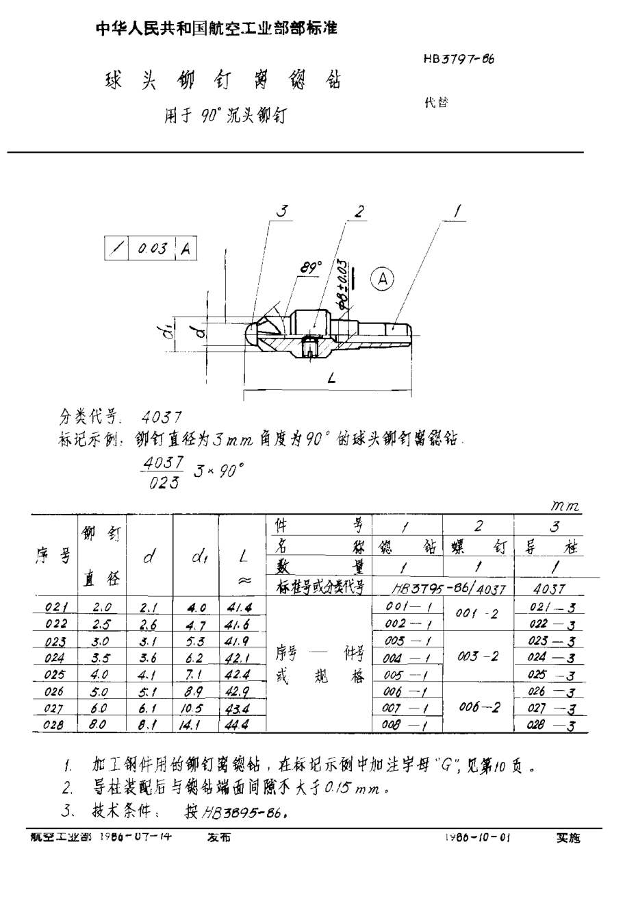 HB 3797-1986球頭鉚釘窩锪鉆 用于９０°沉頭鉚釘