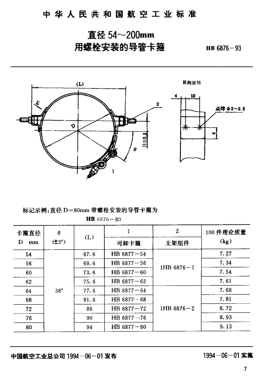 HB 6876-1993直徑５４￣２００ｍｍ用螺栓安裝的導(dǎo)管卡箍