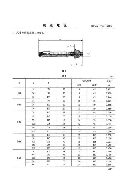 JB/ZQ 4763-2006膨脹螺栓