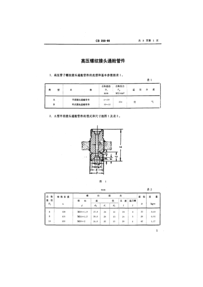 CB 203-2002高壓螺紋接頭通艙管件規(guī)范Specification of high pressure thread joint penetration pieces