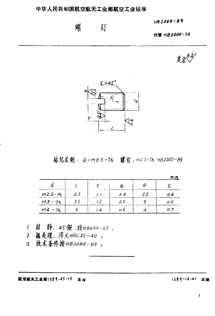 HB 2000-1989螺釘