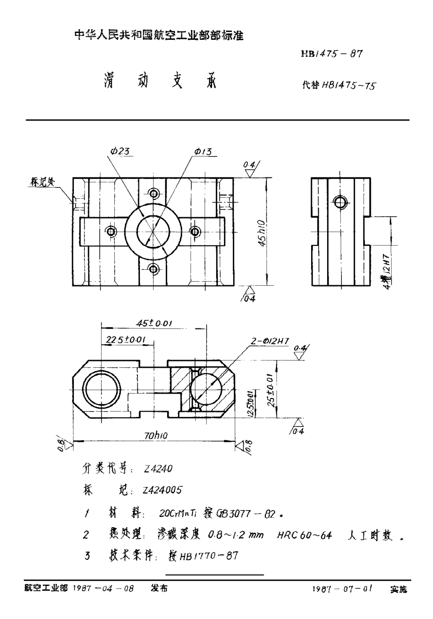 HB 1475-1987滑動(dòng)支承