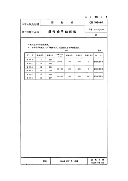 CB 507-1966鏈傳動(dòng)手動(dòng)舵機(jī)