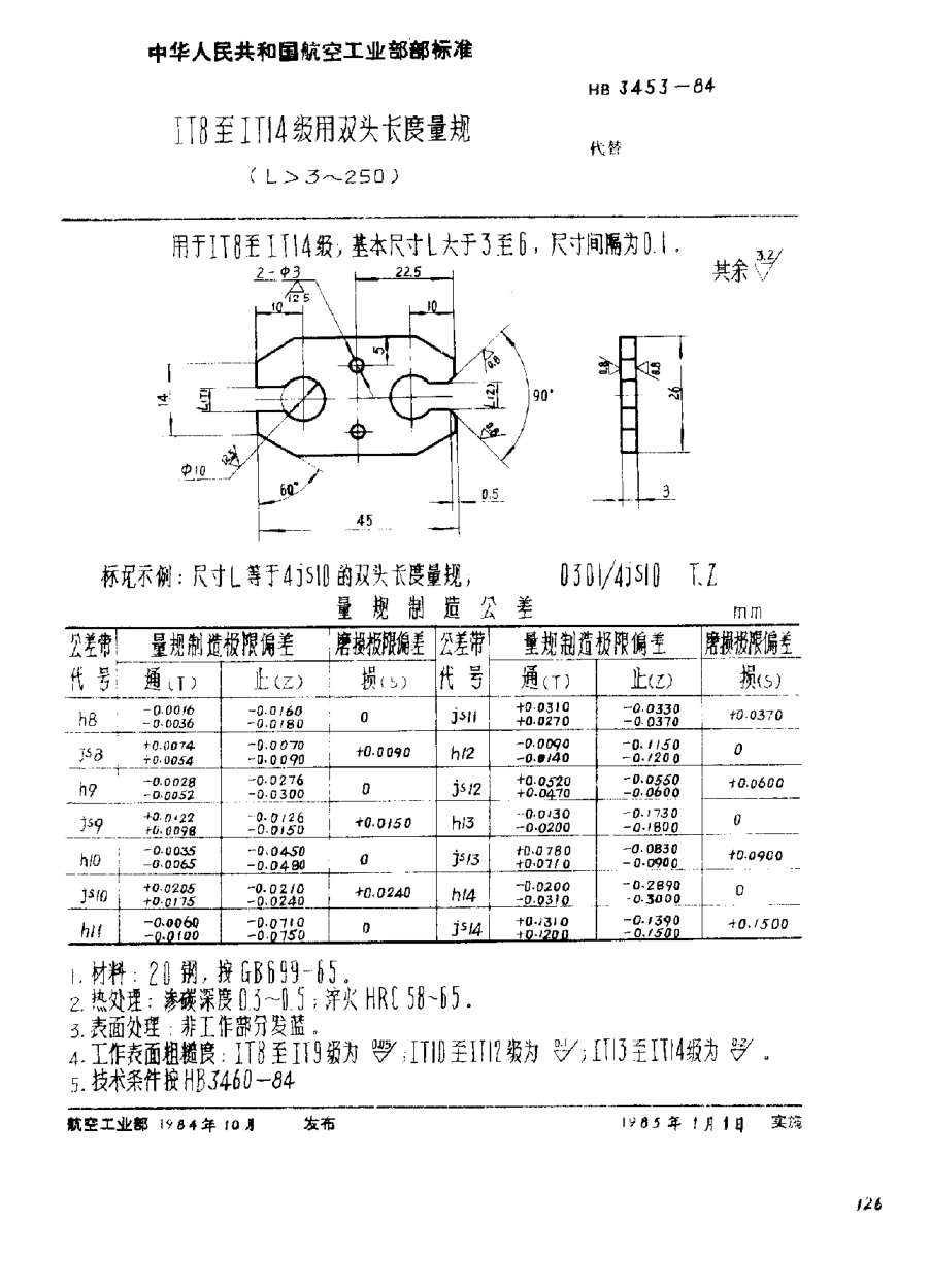 HB 3453-1984IT6至IT14級(jí)用雙頭長(zhǎng)度量規(guī)（L>3~250）