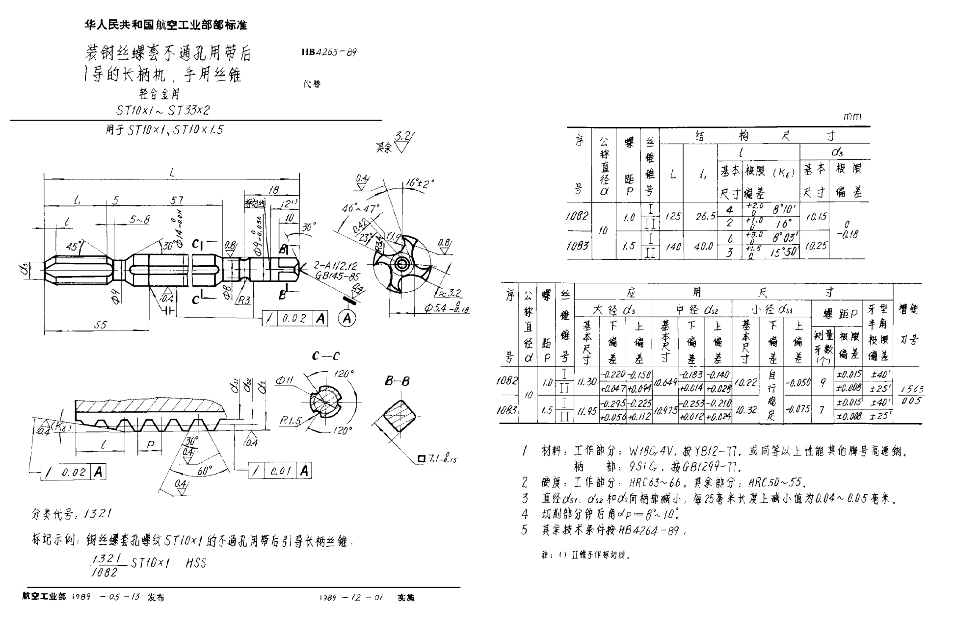 HB 4263-1989安裝鋼絲螺套不通孔用帶后引導(dǎo)的長(zhǎng)柄機(jī)、手用絲錐u3000輕合金用u3000ＳＴ１０×１~ＳＴ３３×２