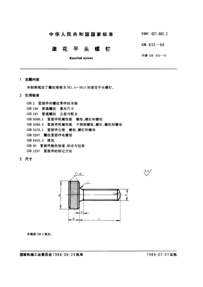 GB/T 835-1988滾花平頭螺釘Knurled screws