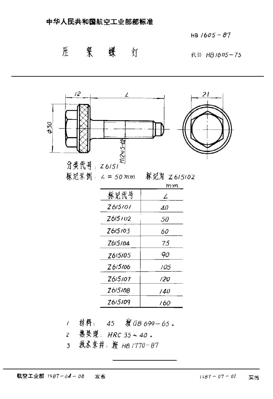 HB 1605-1987壓緊螺釘
