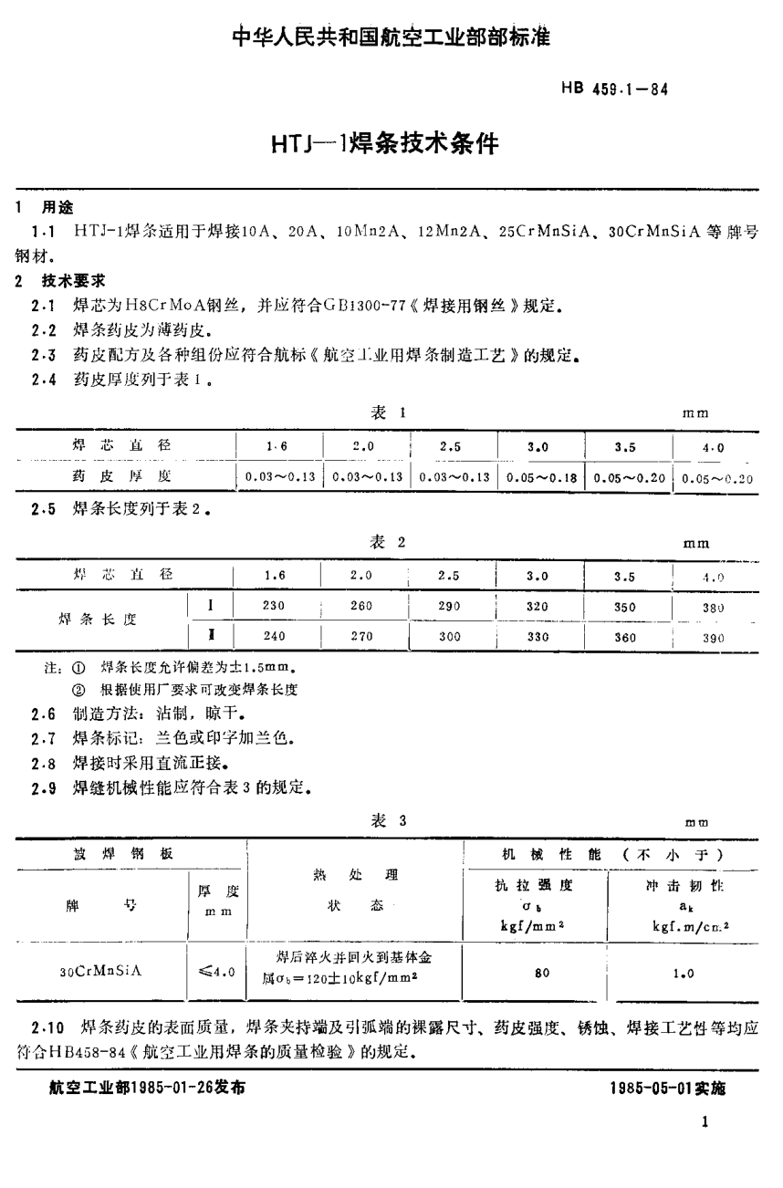 HB 459.1-1984HJ-1焊條技術(shù)條件