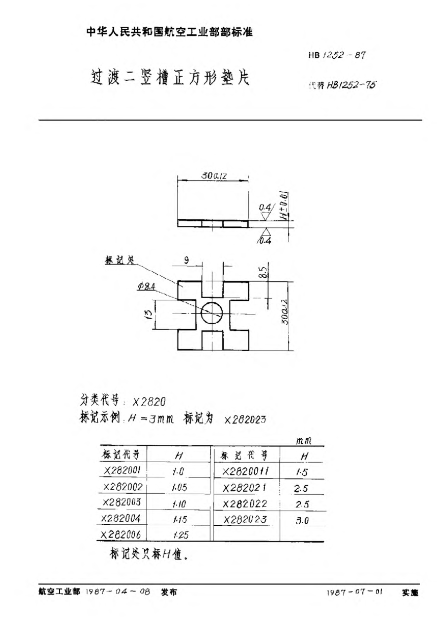 HB 1252-1987過渡二豎槽正方形墊片