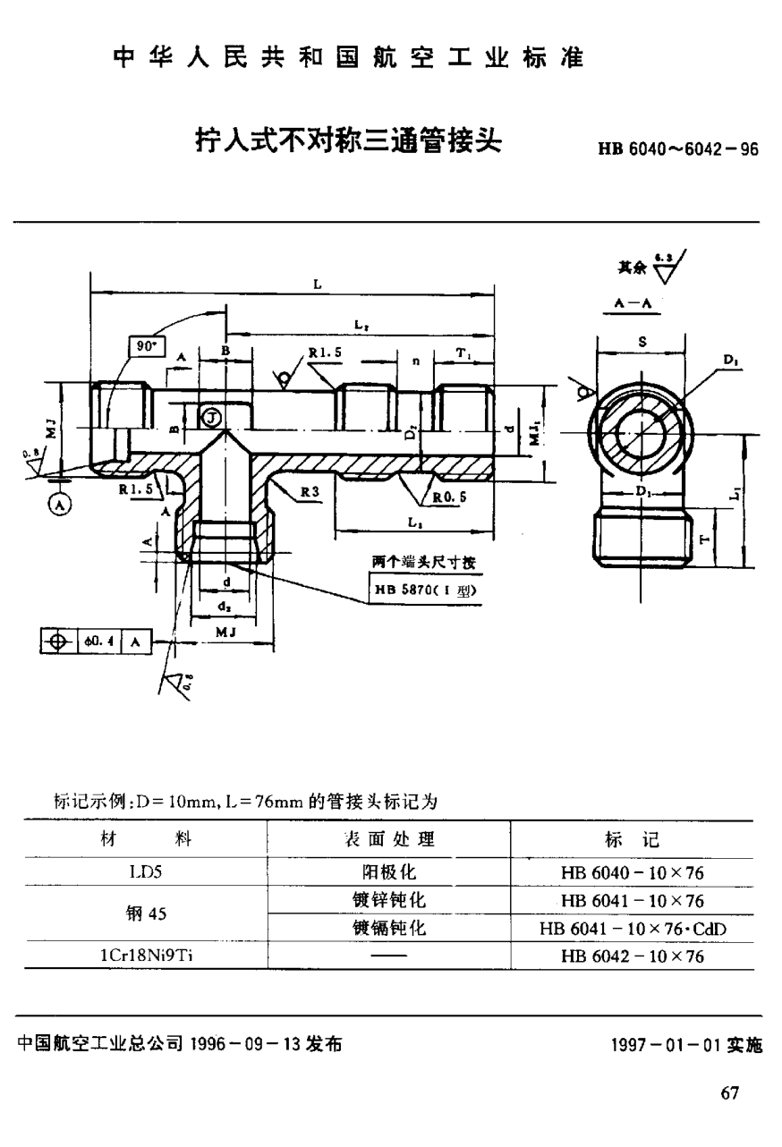 HB 6040-1996擰入式不對(duì)稱三通管接頭
