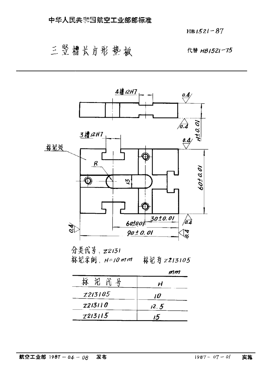 HB 1521-1987三豎槽長方形墊板